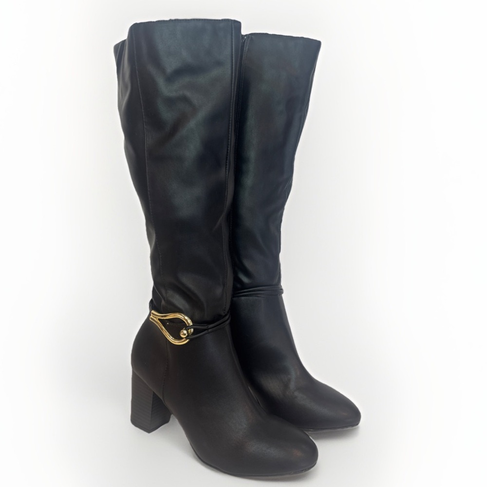 Dexflex Comfort Knee High Black Faux Leather Heeled Boots US Women’s Size 7